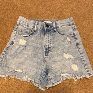 Distressed Light Blue Jean Shorts